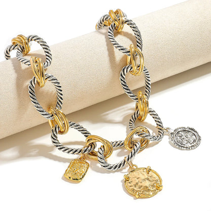 Dual Tone Coin Charm Necklace