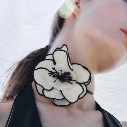 Big Fabric Flower Pendant Necklace