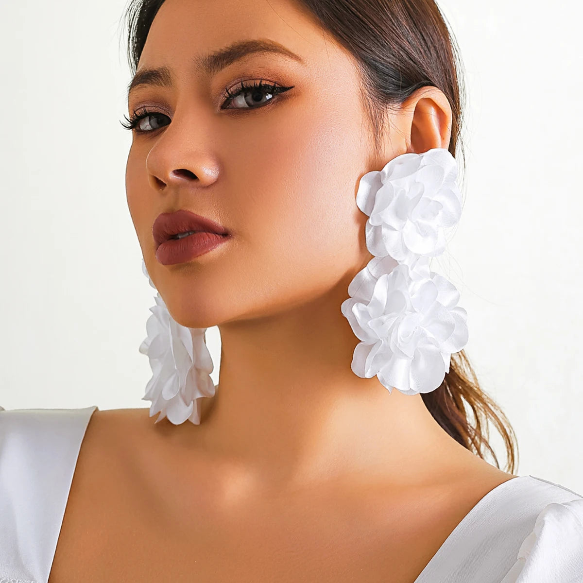 Floral Dream – Big Fluffy Fabric Petal Earrings