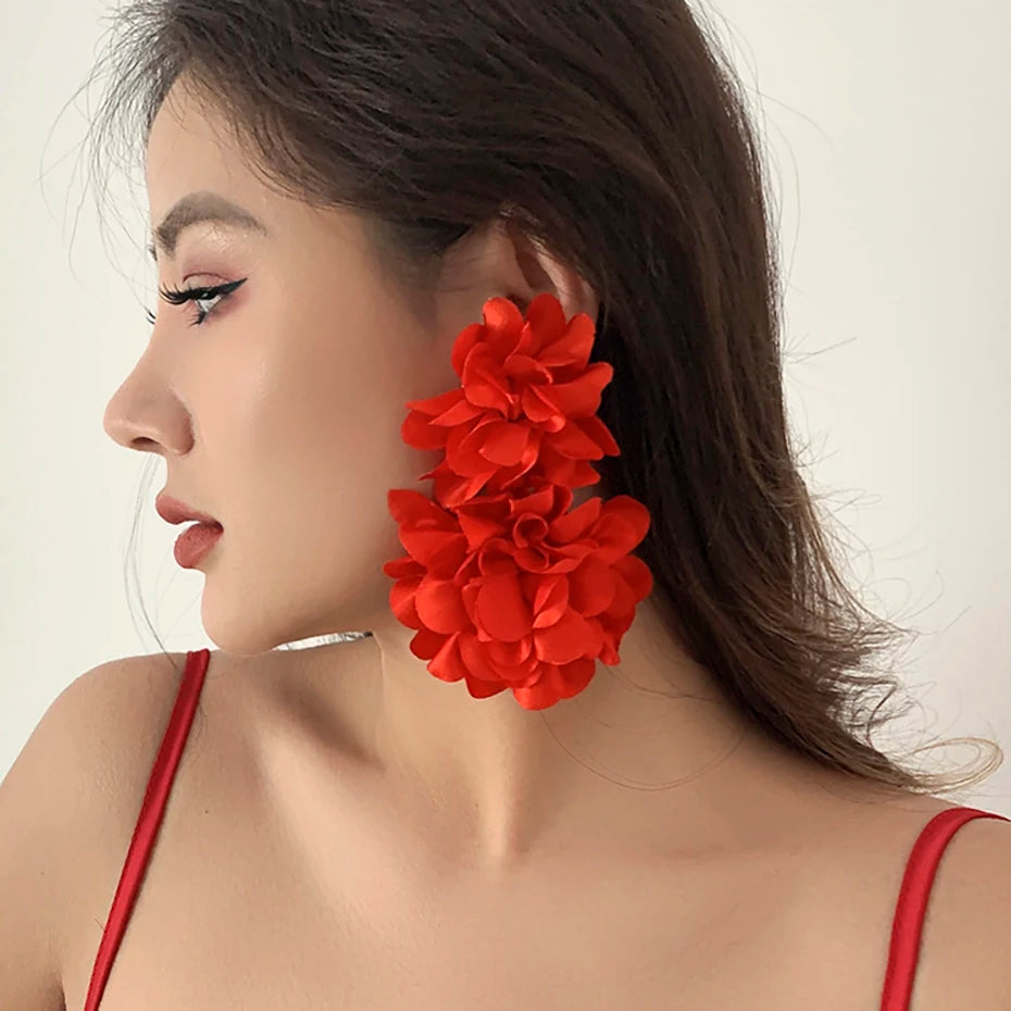 Floral Dream – Big Fluffy Fabric Petal Earrings