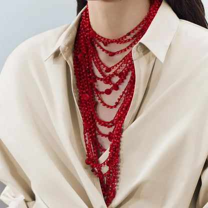 Boho Glow – Handwoven Beaded Shell Multilayer Necklace