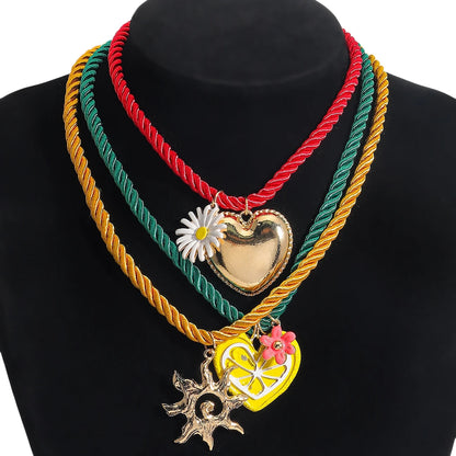 Vibrant Enamel Heart Necklace with Sun Pendant