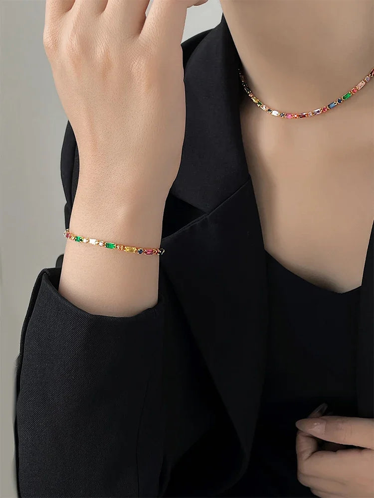 Colorful Zircon Chain Necklace & Bracelet