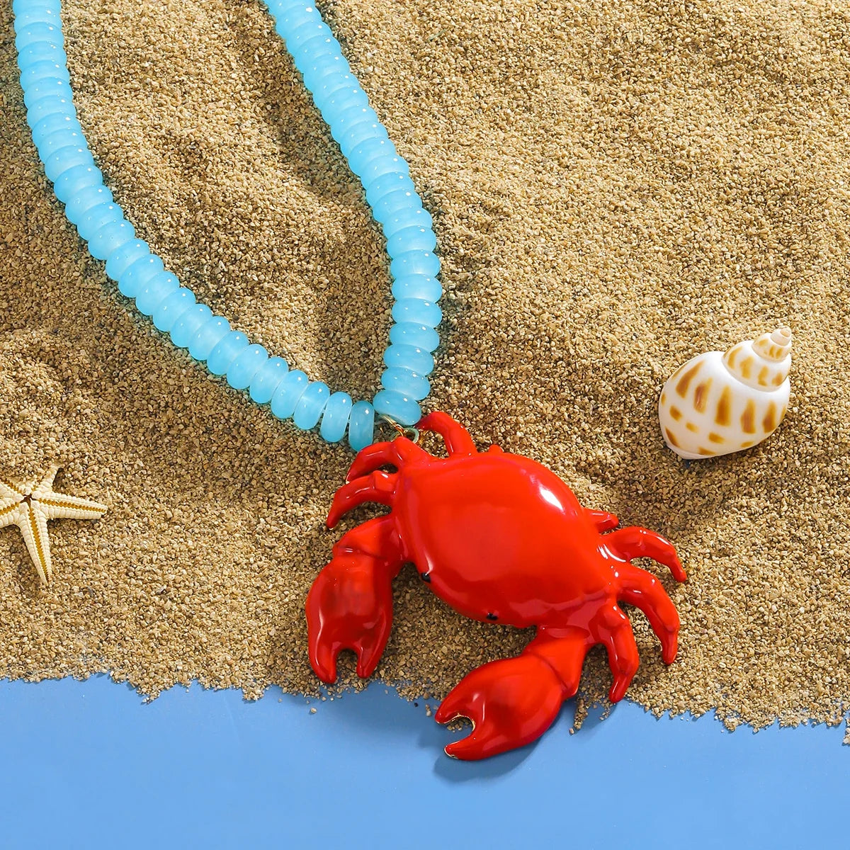 Boho Beaded Crab Necklace