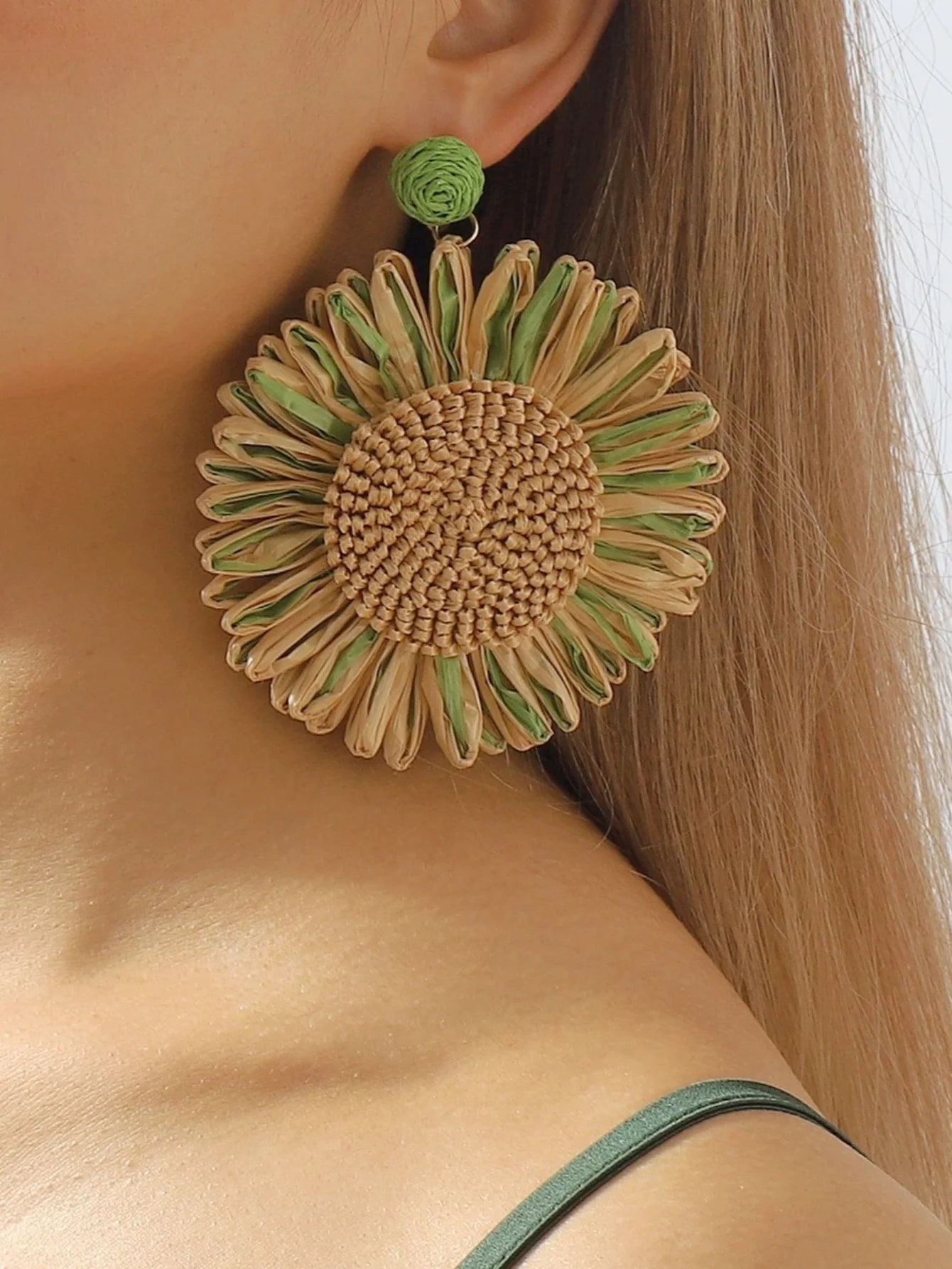 Boho Charm: Woven Sunflower Summer Earrings