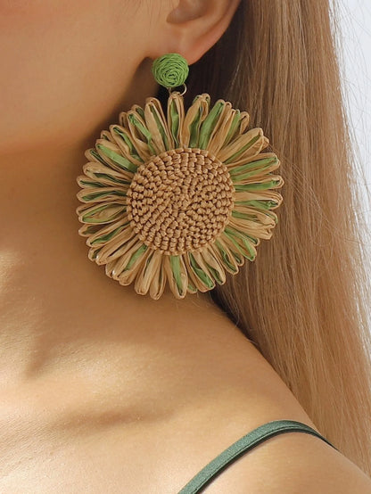 Boho Charm: Woven Sunflower Summer Earrings