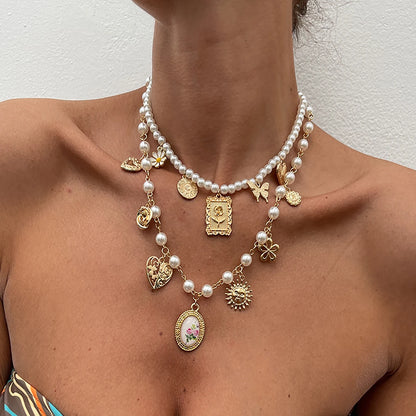 Butterfly, Sunflower & Heart Pendant Necklace Set