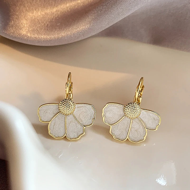 Elegant White Enamel Petal Earrings