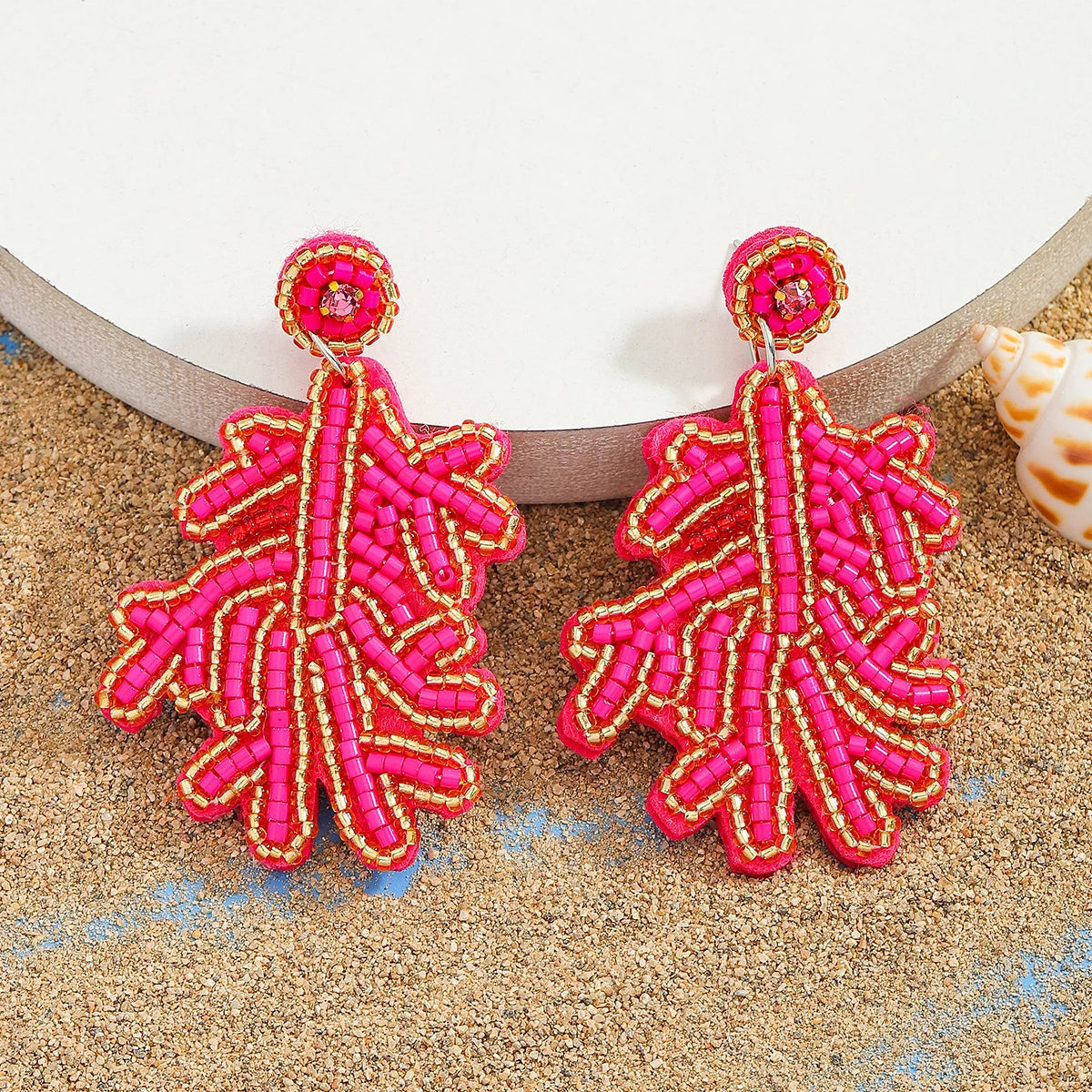 Sea Charm – Handmade Lobster & Coral Dangle Earrings with Beads, Pearls & Sequins
