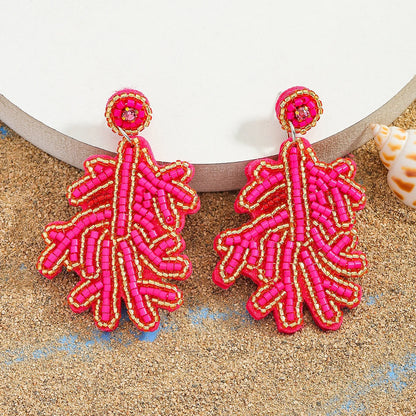 Sea Charm – Handmade Lobster & Coral Dangle Earrings with Beads, Pearls & Sequins
