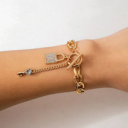Trendy Rhinestone Lock Chain Bracelet