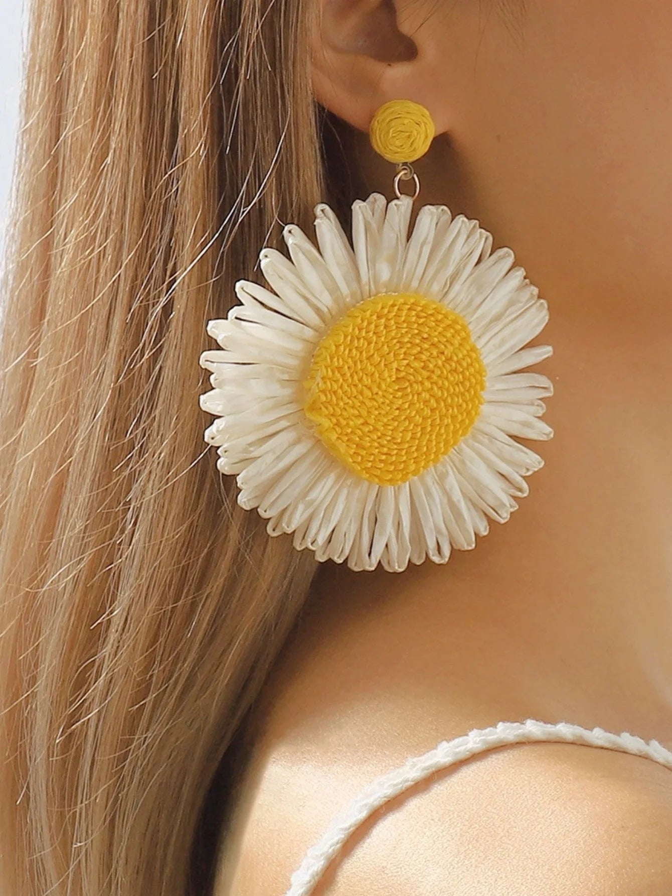 Boho Charm: Woven Sunflower Summer Earrings