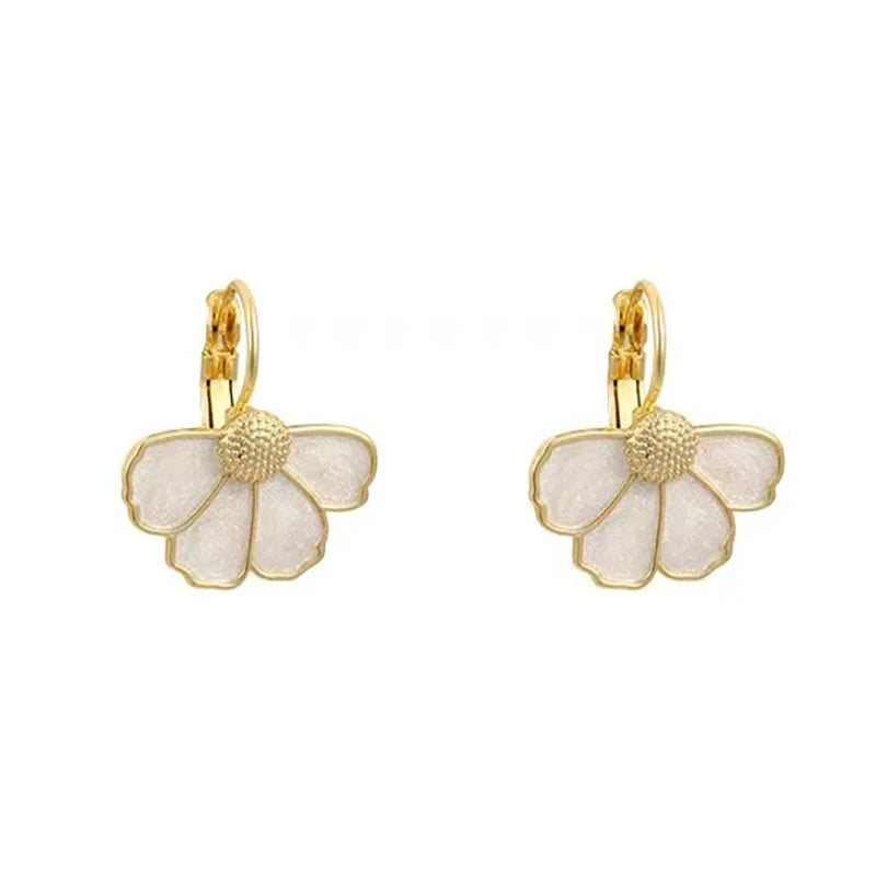 Elegant White Enamel Petal Earrings