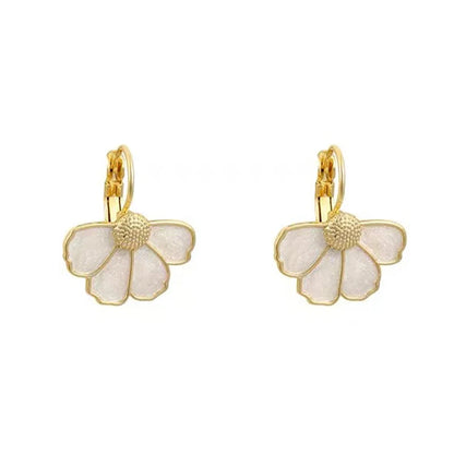 Elegant White Enamel Petal Earrings