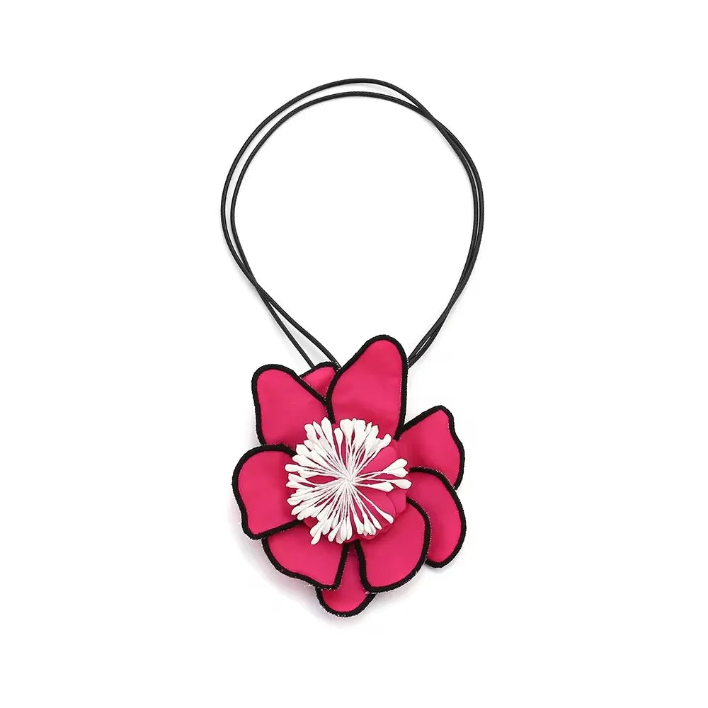 Big Fabric Flower Pendant Necklace