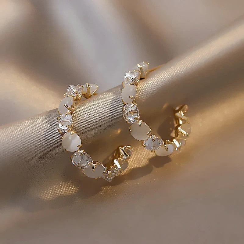 Elegant Opal Hoop Earrings