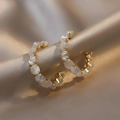 Elegant Opal Hoop Earrings